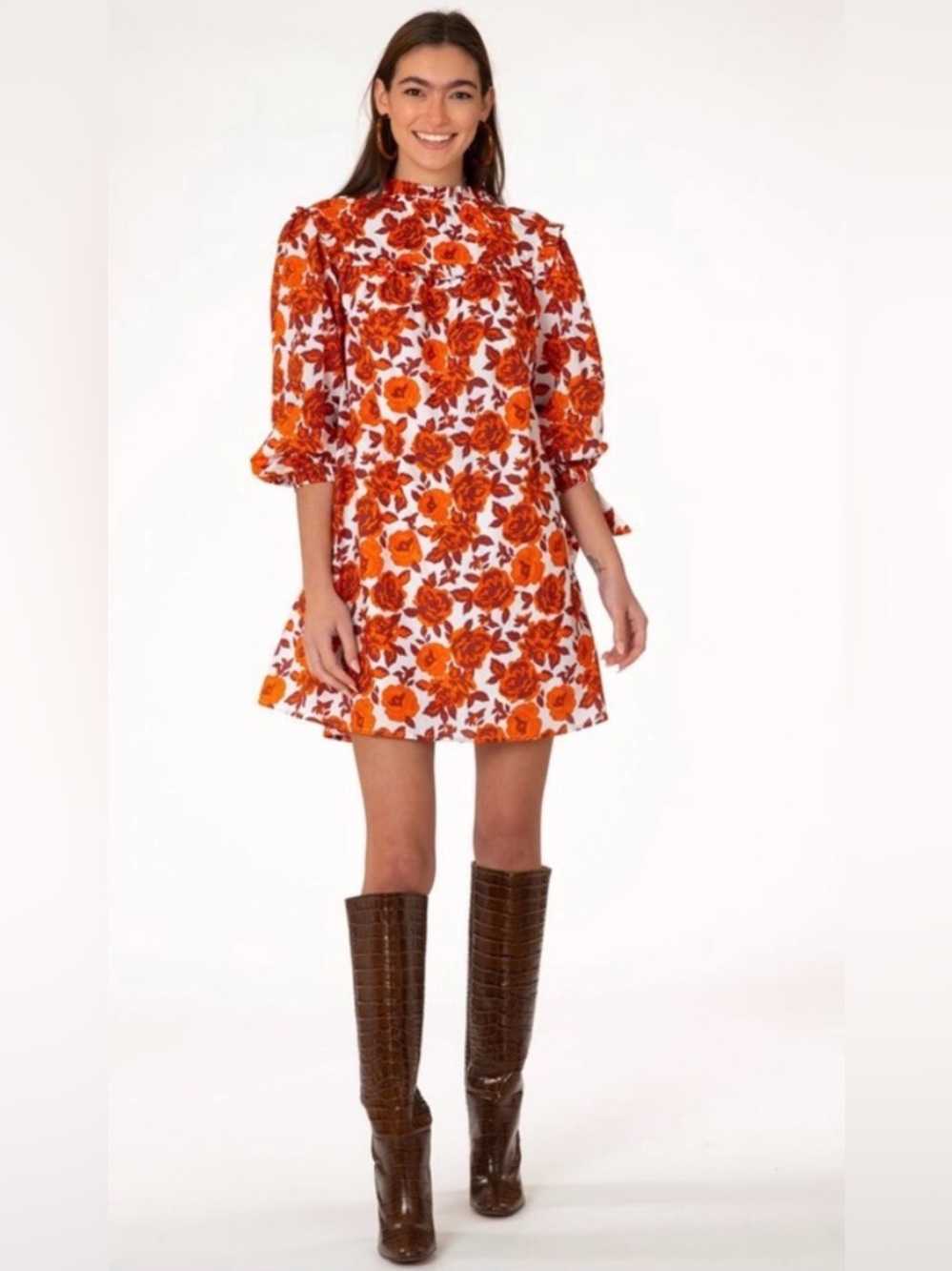 Olivia James The Label Emma Mini Swing Dress with Ruffle Sleeves Size Small